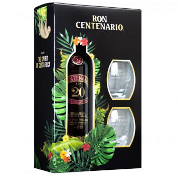 Ron Centenario Rum 20 Fundación Geschenkebox + 2 Tumbler Gläser 40% 700ml