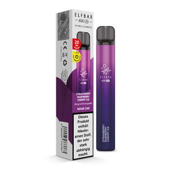 Elf Bar 600 V2 E-Zigarette 20mg 600 Züge 550mAh NicSalt Strawberry Raspberry Cherry Ice