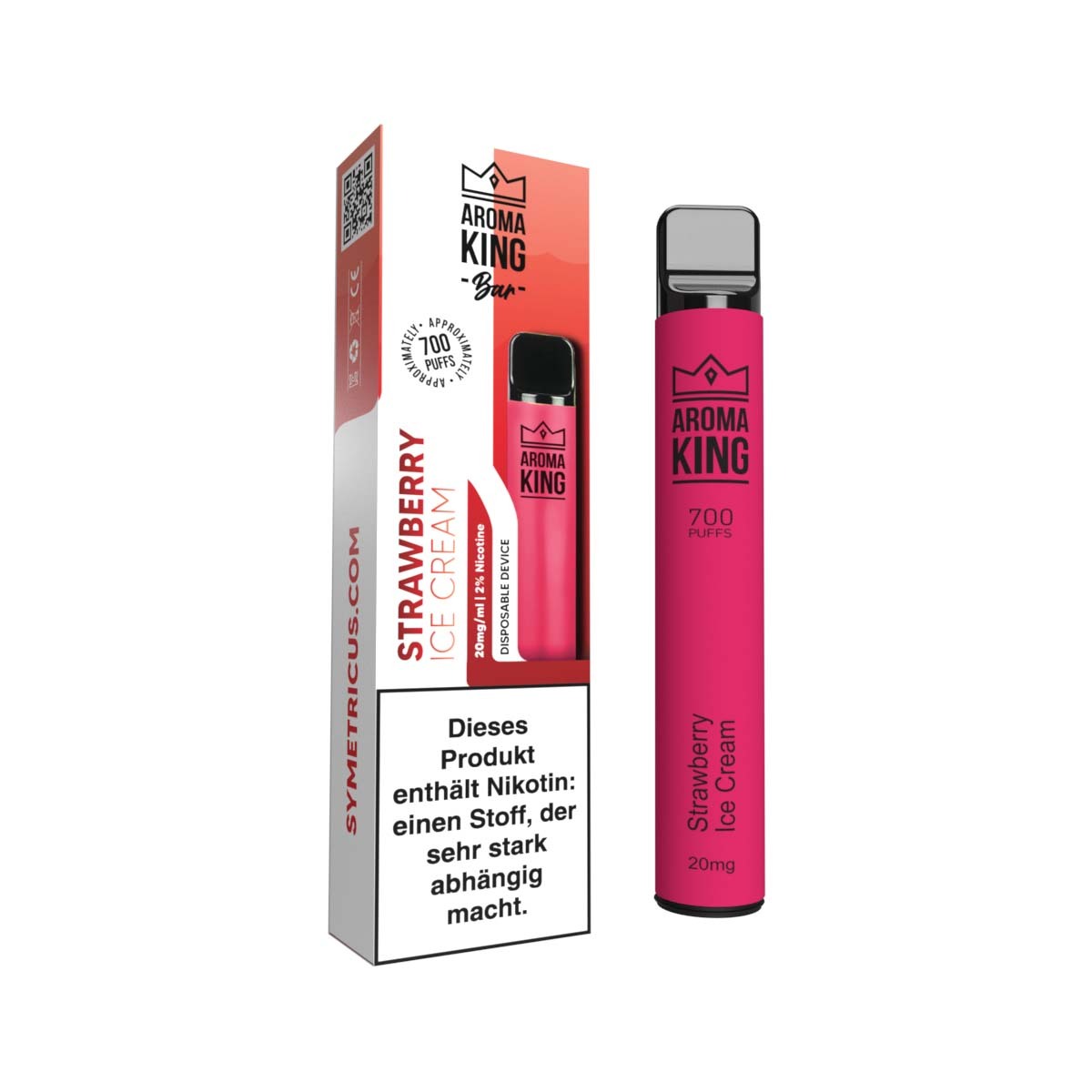 Produktbild Aroma King Bar E-Zigarette 20mg 700 Züge 550mAh NicSalt Strawberry Ice Cream