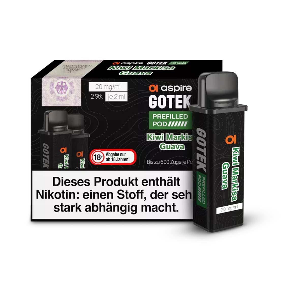 Produktbild Aspire GoTek 2ml 20mg NicSalt Prefilled Pods 2er Pack Kiwi Markisa Guava