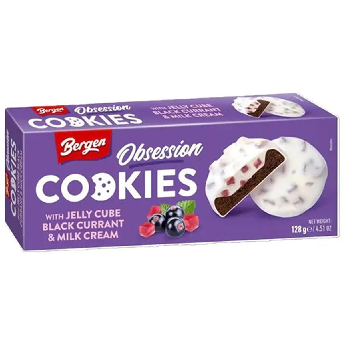 Produktbild Bergen Obsession Jelly Cube Black Currant & Milk Cream Cookies 128g