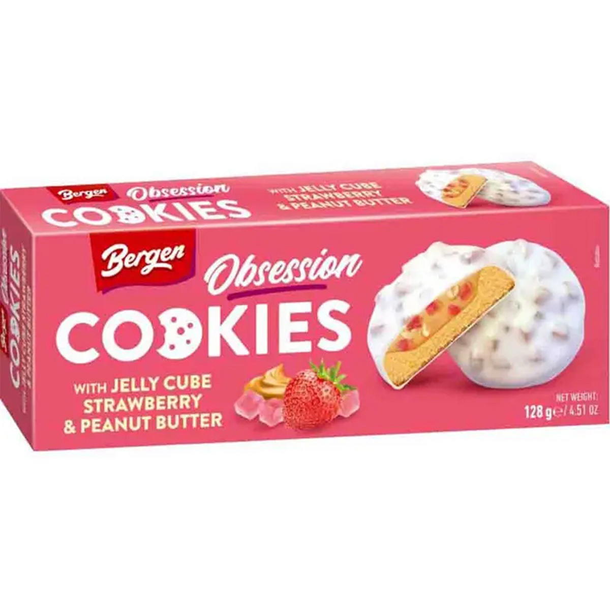 Produktbild Bergen Jelly Cube Strawberry & Peanut Butter Cookies 128g