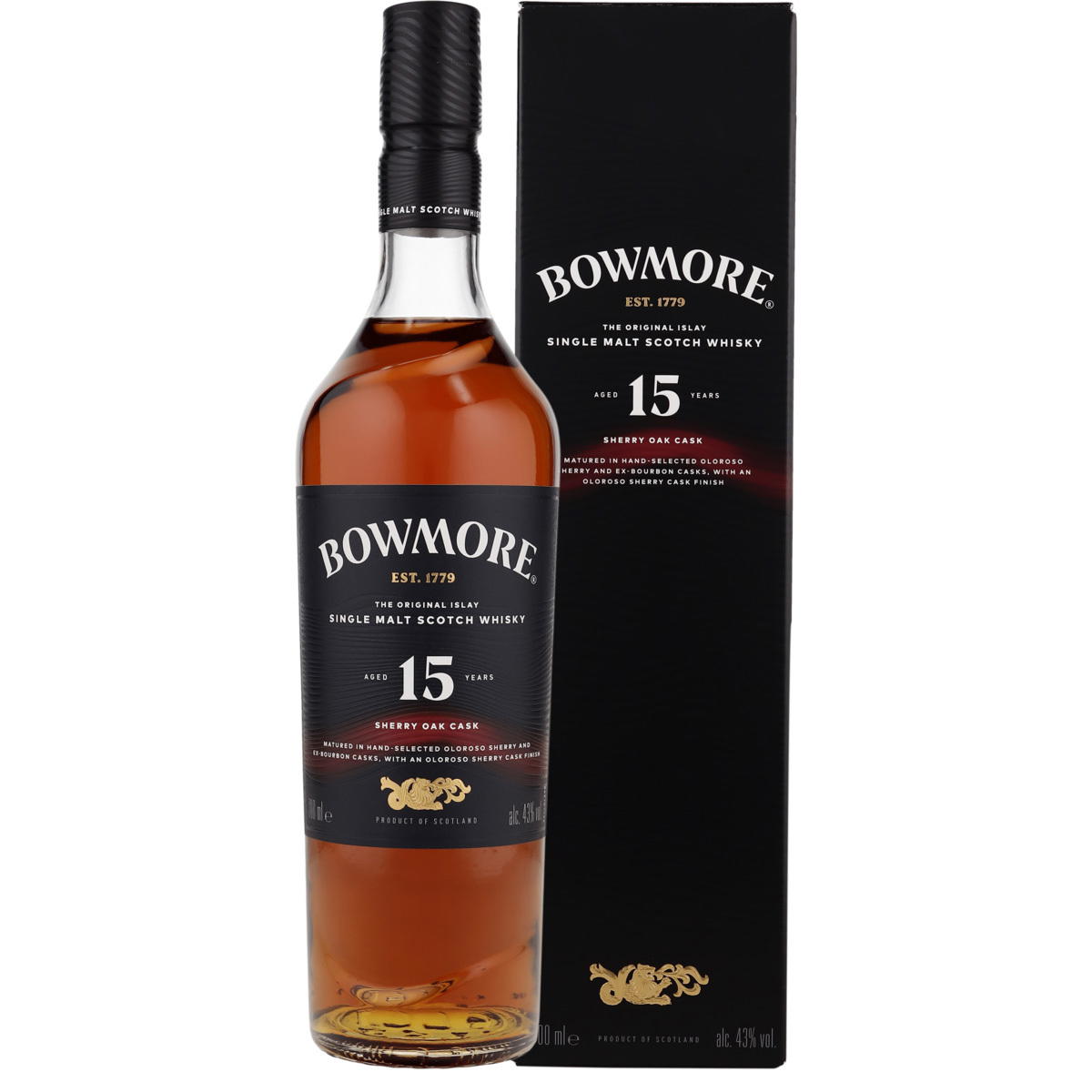 Produktbild Bowmore 15 Jahre Sherry Oak Cask Single Malt Scotch Whisky 43% Vol. 700ml Produktbild Bowmore 15 Jahre Sherry Oak Cask Single Malt Scotch Whisky 43% Vol. 700ml