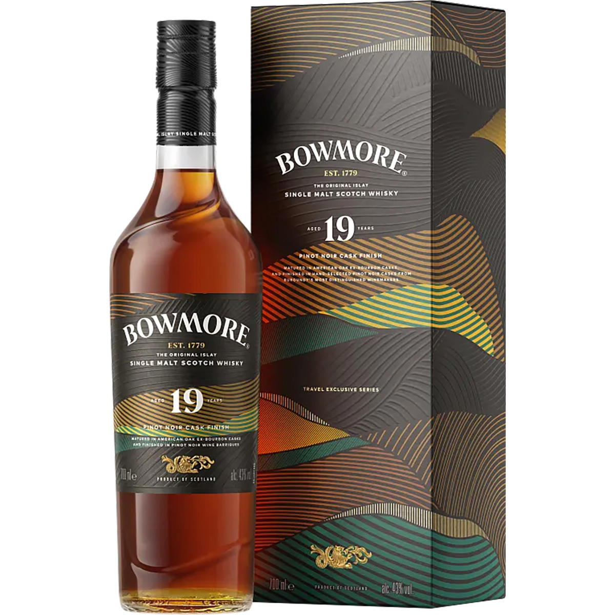 Produktbild Bowmore 19 Jahre Pinot Noir Cask Finish Single Malt Scotch Whisky 43% Vol. 700ml Produktbild Bowmore 19 Jahre Pinot Noir Cask Finish Single Malt Scotch Whisky 43% Vol. 700ml