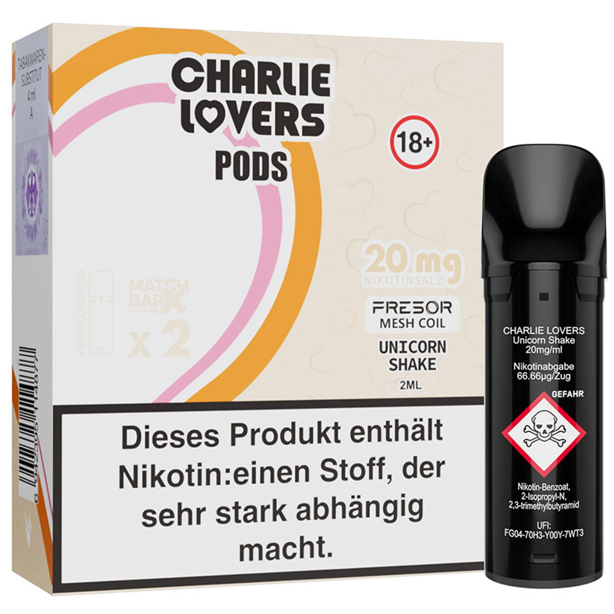 Produktbild Charlie Lovers – Unicorn Shake – Prefilled Pod 2er Pack 2ml 20mg