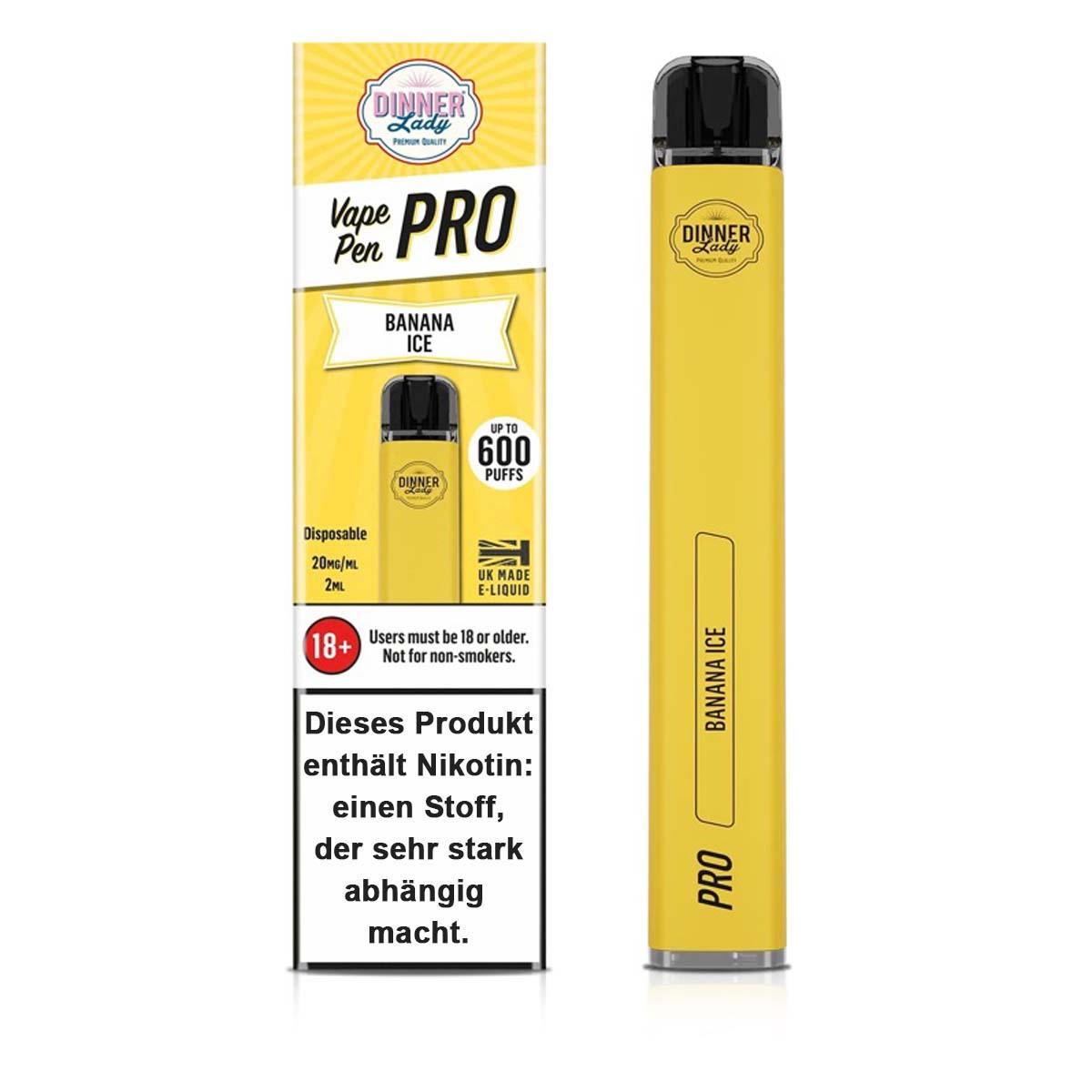 Produktbild Dinner Lady Vape Pen Pro E-Zigarette 20mg 600 Züge 500mAh NicSalt Banana Ice