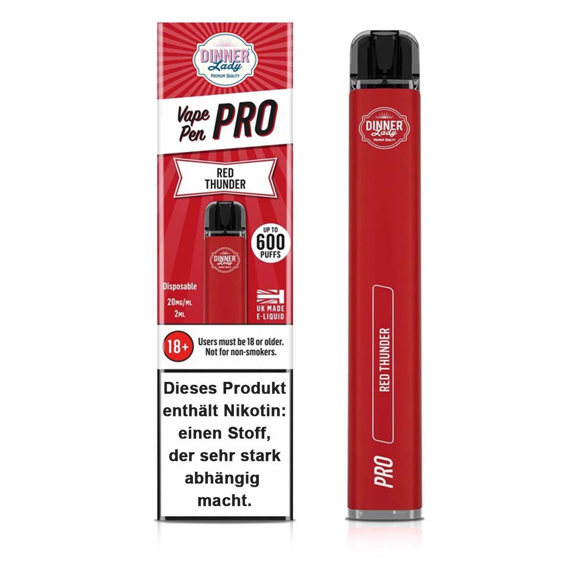 Produktbild Dinner Lady Vape Pen Pro E-Zigarette 20mg 600 Züge 500mAh NicSalt Red Thunder