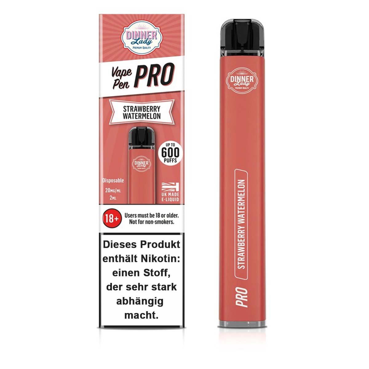 Produktbild Dinner Lady Vape Pen Pro E-Zigarette 20mg 600 Züge 500mAh NicSalt Strawberry Watermelon