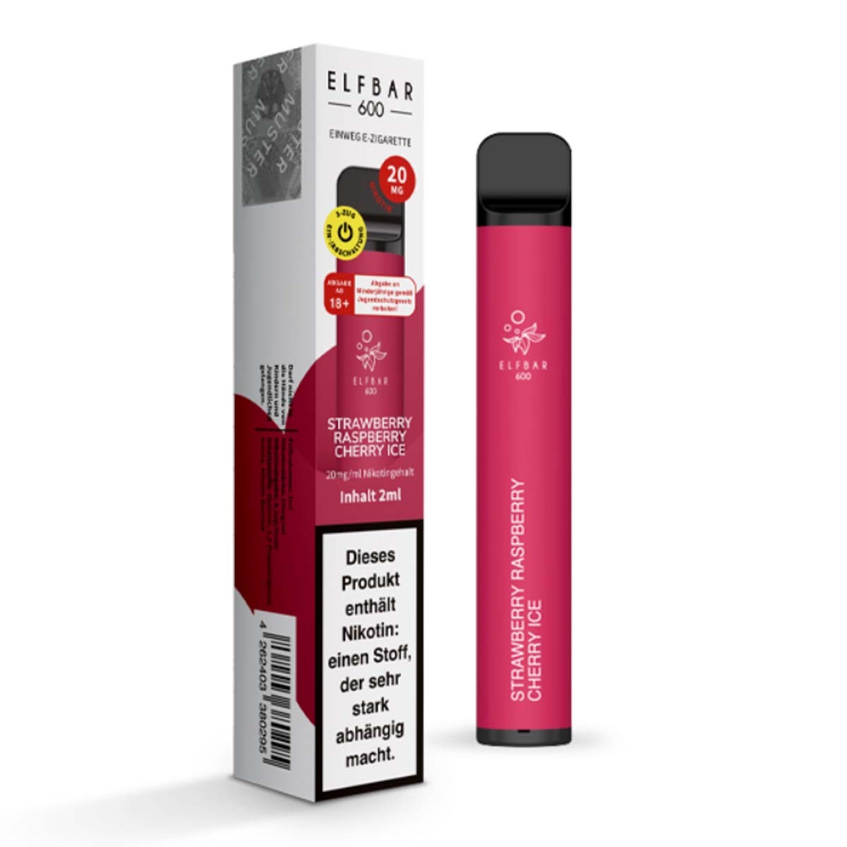 Produktbild Elf Bar 600 E-Zigarette 600 Züge 550mAh Strawberry Raspberry Cherry Ice 20mg