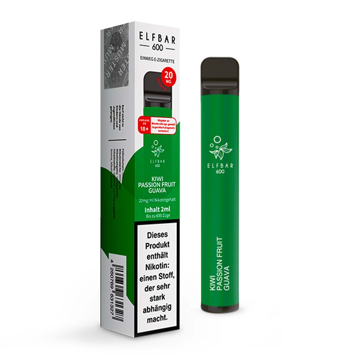 Produktbild Elf Bar 600 E-Zigarette 600 Züge 550mAh Kiwi Passion Fruit Guava 20mg