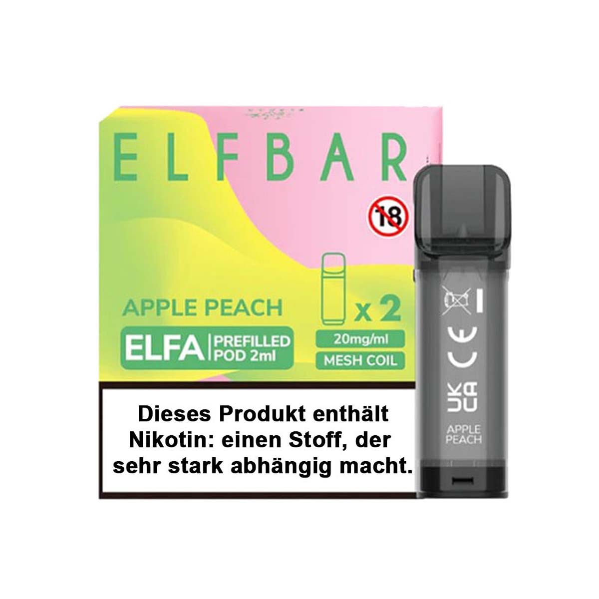 Produktbild ElfBar ELFA - Apple Peach -  Prefilled Pods 2er Pack - 2ml 20mg NicSalt