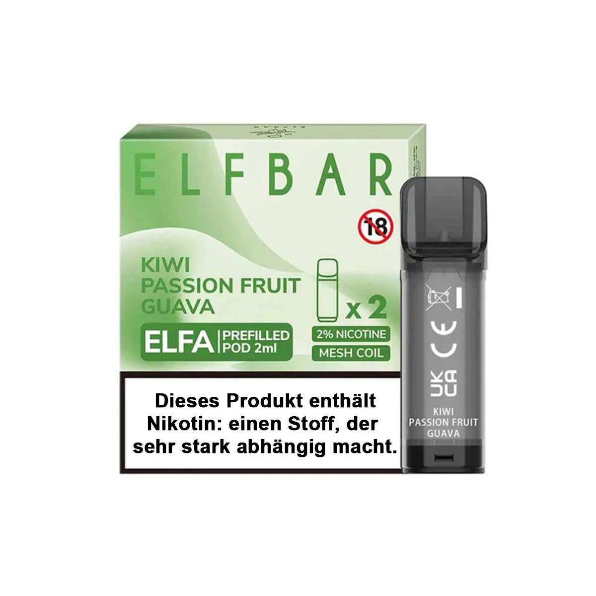 Produktbild ElfBar ELFA - Kiwi Passion Fruit Guava -  Prefilled Pods 2er Pack - 2ml 20mg NicSalt