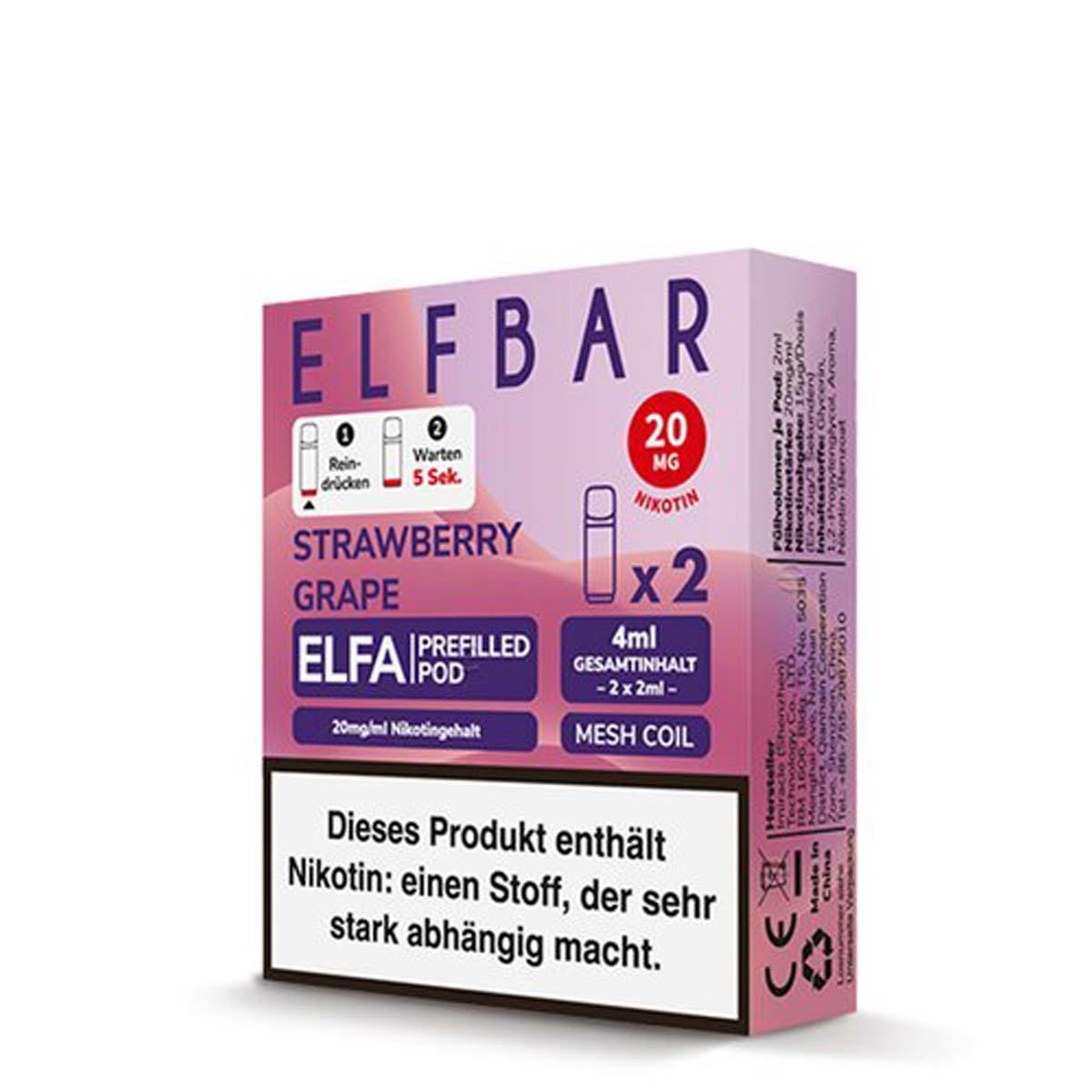 Produktbild ElfBar ELFA - Strawberry Grape -  Prefilled Pods 2er Pack - 2ml 20mg NicSalt