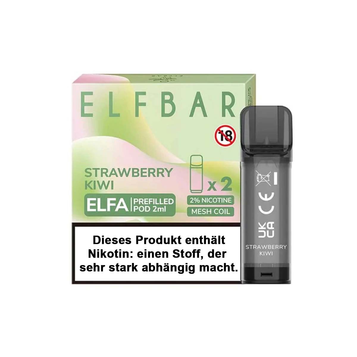 Produktbild ElfBar ELFA - Strawberry Kiwi -  Prefilled Pods 2er Pack - 2ml 20mg NicSalt