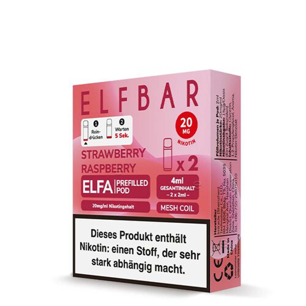 Produktbild ElfBar ELFA - Strawberry Raspberry -  Prefilled Pods 2er Pack - 2ml 20mg NicSalt