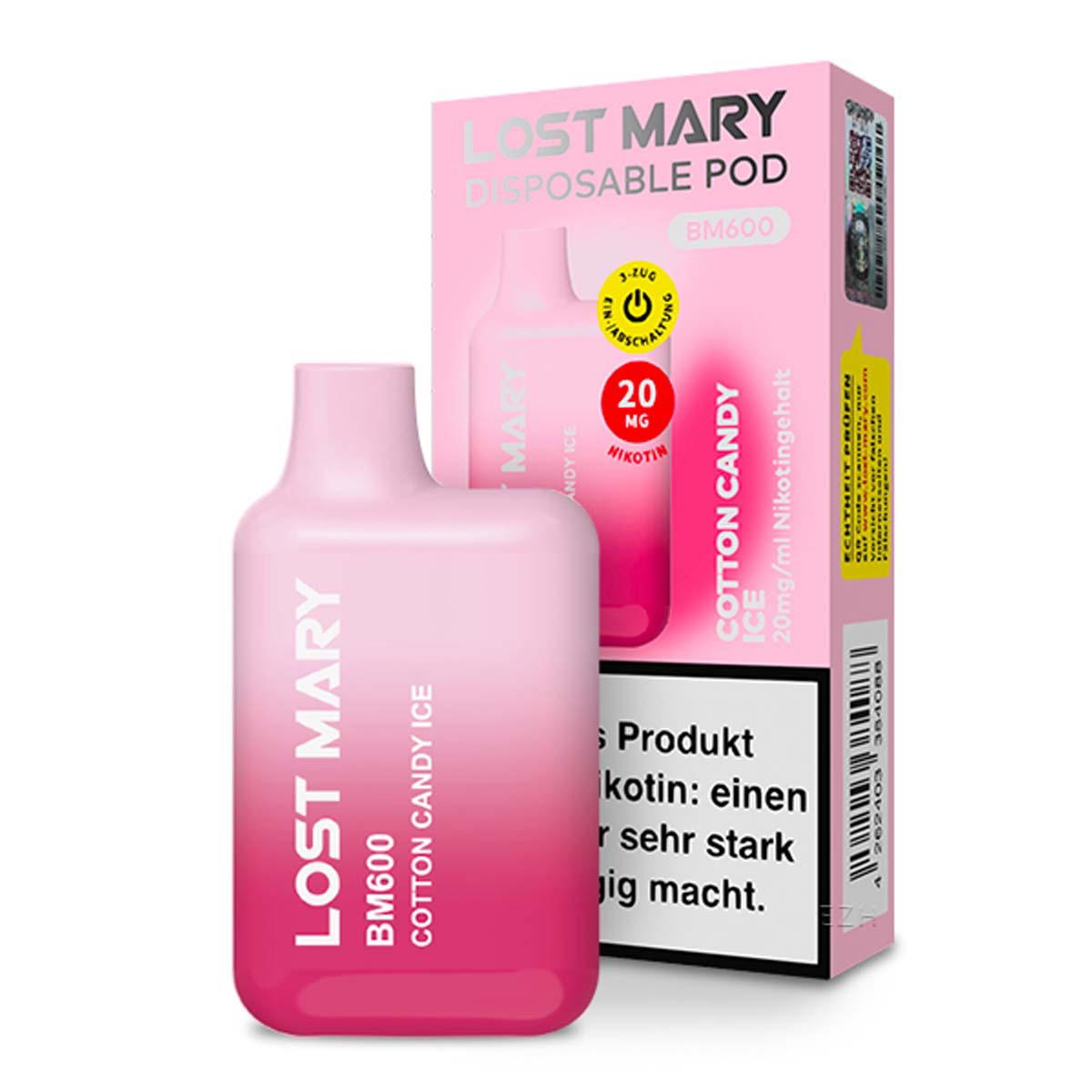 Produktbild Lost Mary E-Zigarette 20mg 600 Züge 360mAh NicSalt Cotton Candy Ice