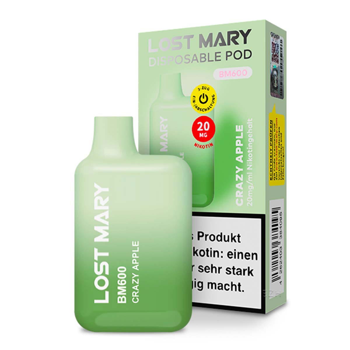 Produktbild Lost Mary E-Zigarette 20mg 600 Züge 360mAh NicSalt Crazy Apple
