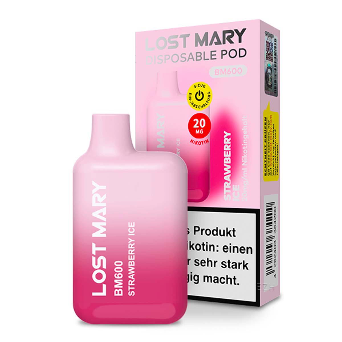 Produktbild Lost Mary E-Zigarette 20mg 600 Züge 360mAh NicSalt Strawberry Ice