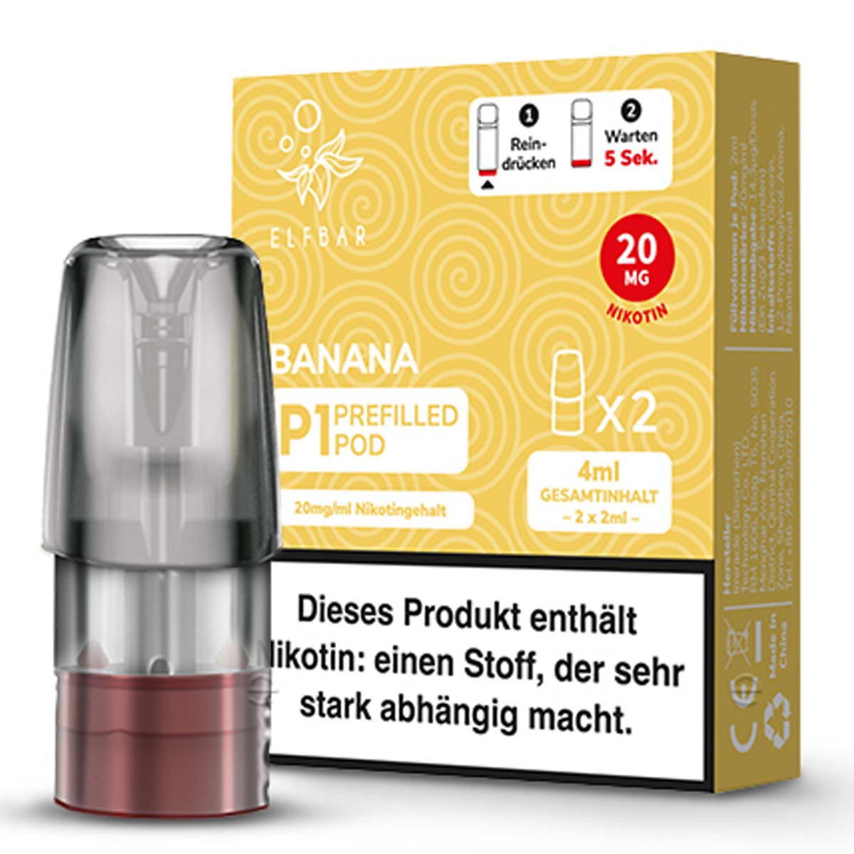 Produktbild Elf Bar Mate 500 - Banana - Liquid NicSalt 20mg Prefilled Pod - 2er Pack