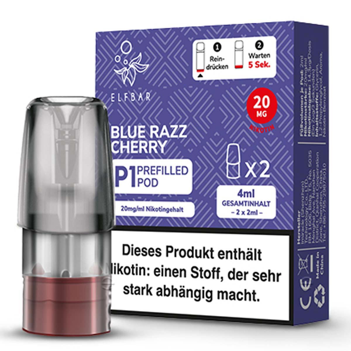 Produktbild Elf Bar Mate 500 - Blue Razz Cherry - Liquid NicSalt 20mg Prefilled Pod - 2er Pack