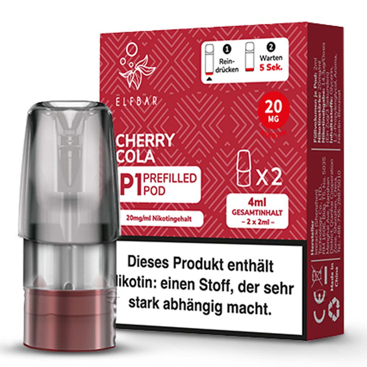 Produktbild Elf Bar Mate 500 - Cherry Cola - Liquid NicSalt 20mg Prefilled Pod - 2er Pack