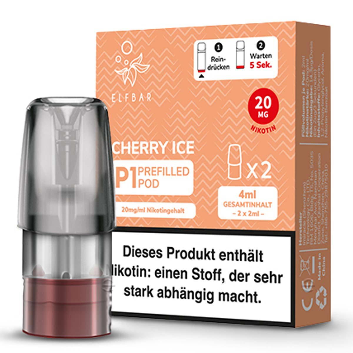 Produktbild Elf Bar Mate 500 - Cherry Ice - Liquid NicSalt 20mg Prefilled Pod - 2er Pack
