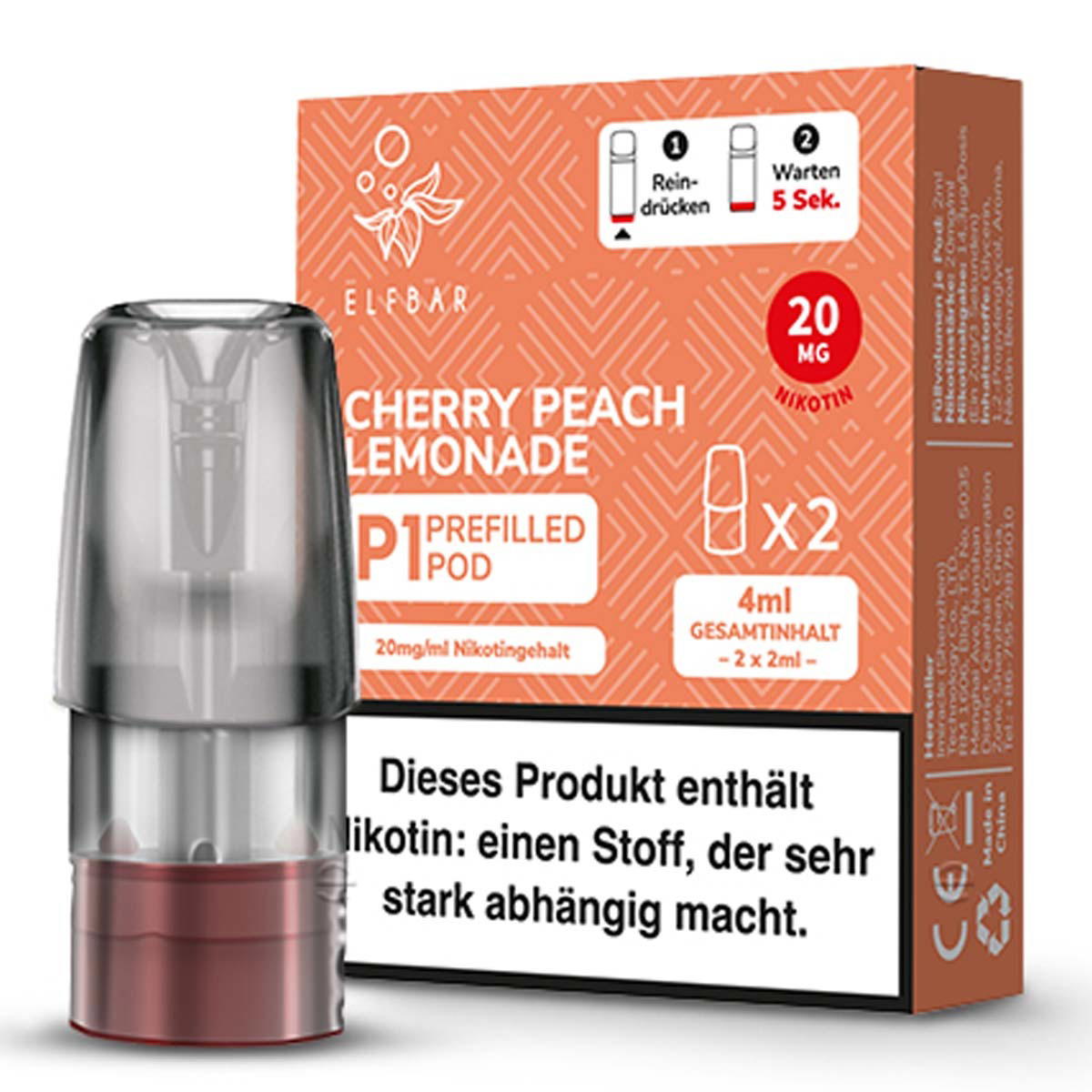 Produktbild Elf Bar Mate 500 - Cherry Peach Lemonade - Liquid NicSalt 20mg Prefilled Pod - 2er Pack
