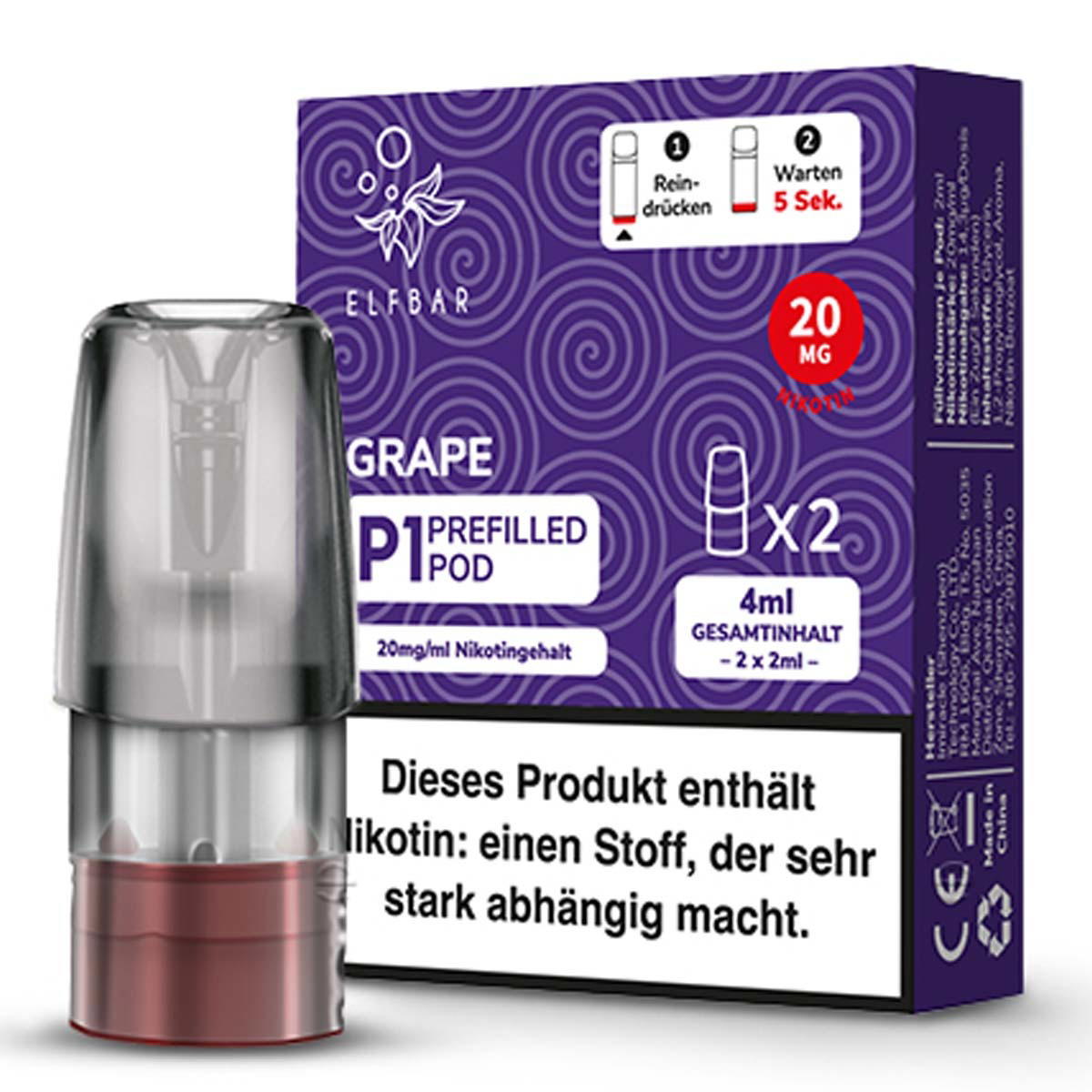 Produktbild Elf Bar Mate 500 - Grape - Liquid NicSalt 20mg Prefilled Pod - 2erPack