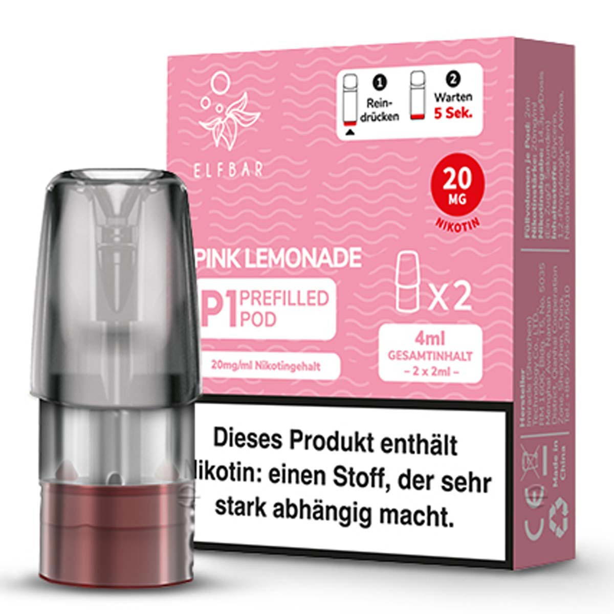 Produktbild Elf Bar Mate 500 - Pink Lemonade - Liquid NicSalt 20mg Prefilled Pod - 2er Pack