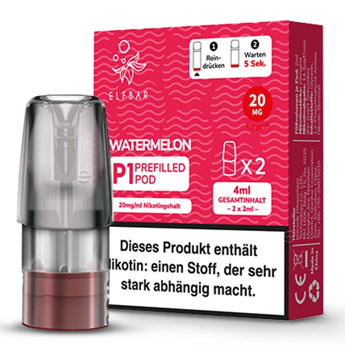Produktbild Elf Bar Mate 500 - Watermelon - Liquid NicSalt 20mg Prefilled Pod - 2er Pack
