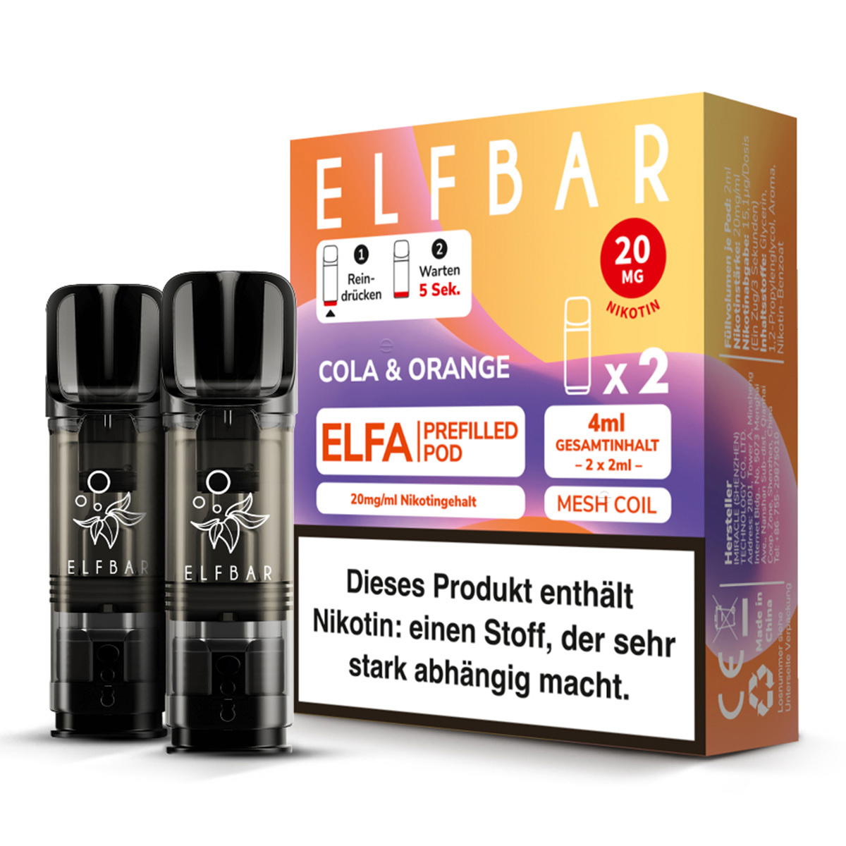 Produktbild Elfbar ELFA – Cola & Orange – Prefilled Pod 2er Pack