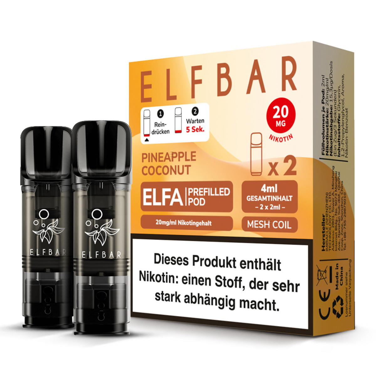 Produktbild Elfbar ELFA – Pineapple Coconut – Prefilled Pod 2er Pack