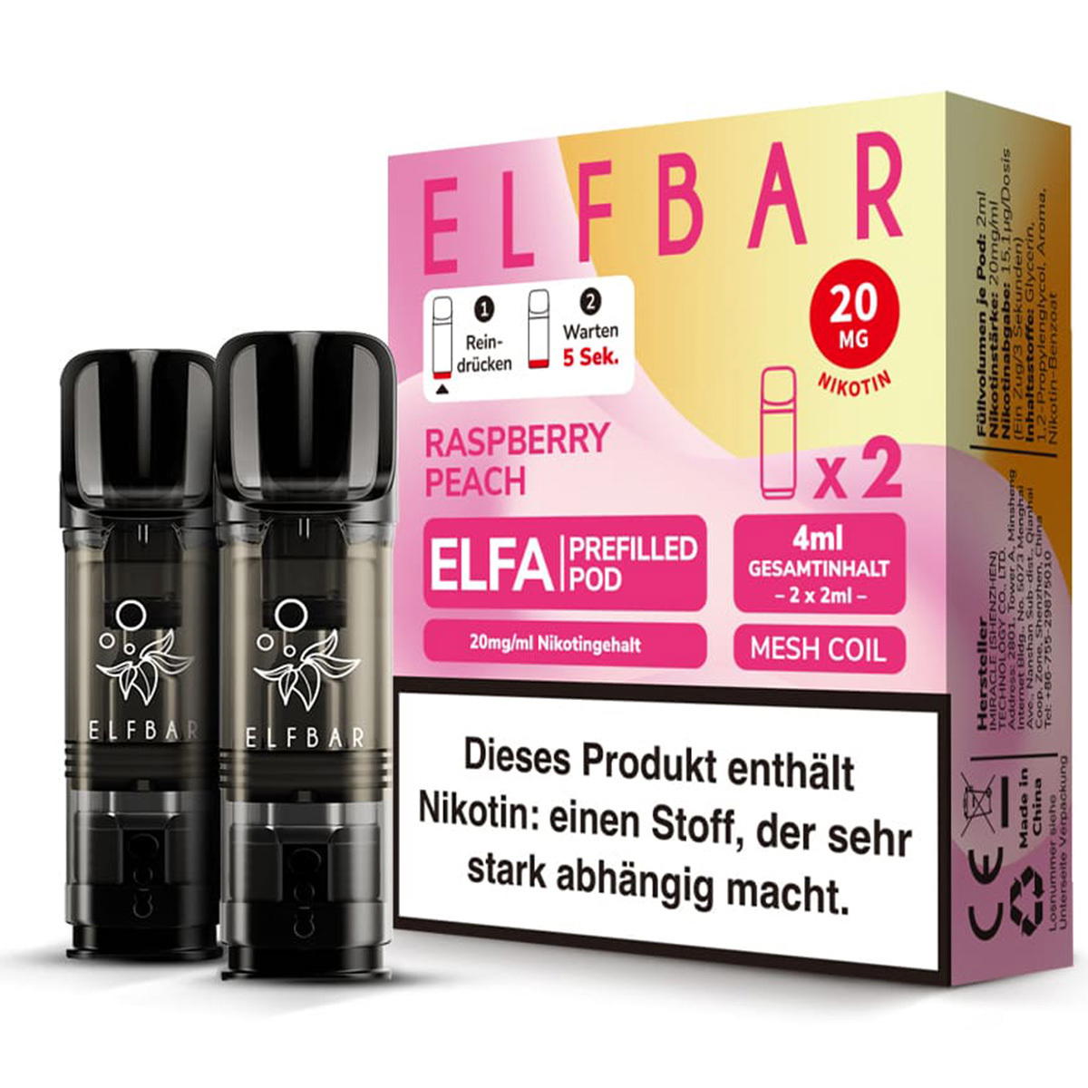 Produktbild Elfbar ELFA – Raspberry Peach – Prefilled Pod 2er Pack