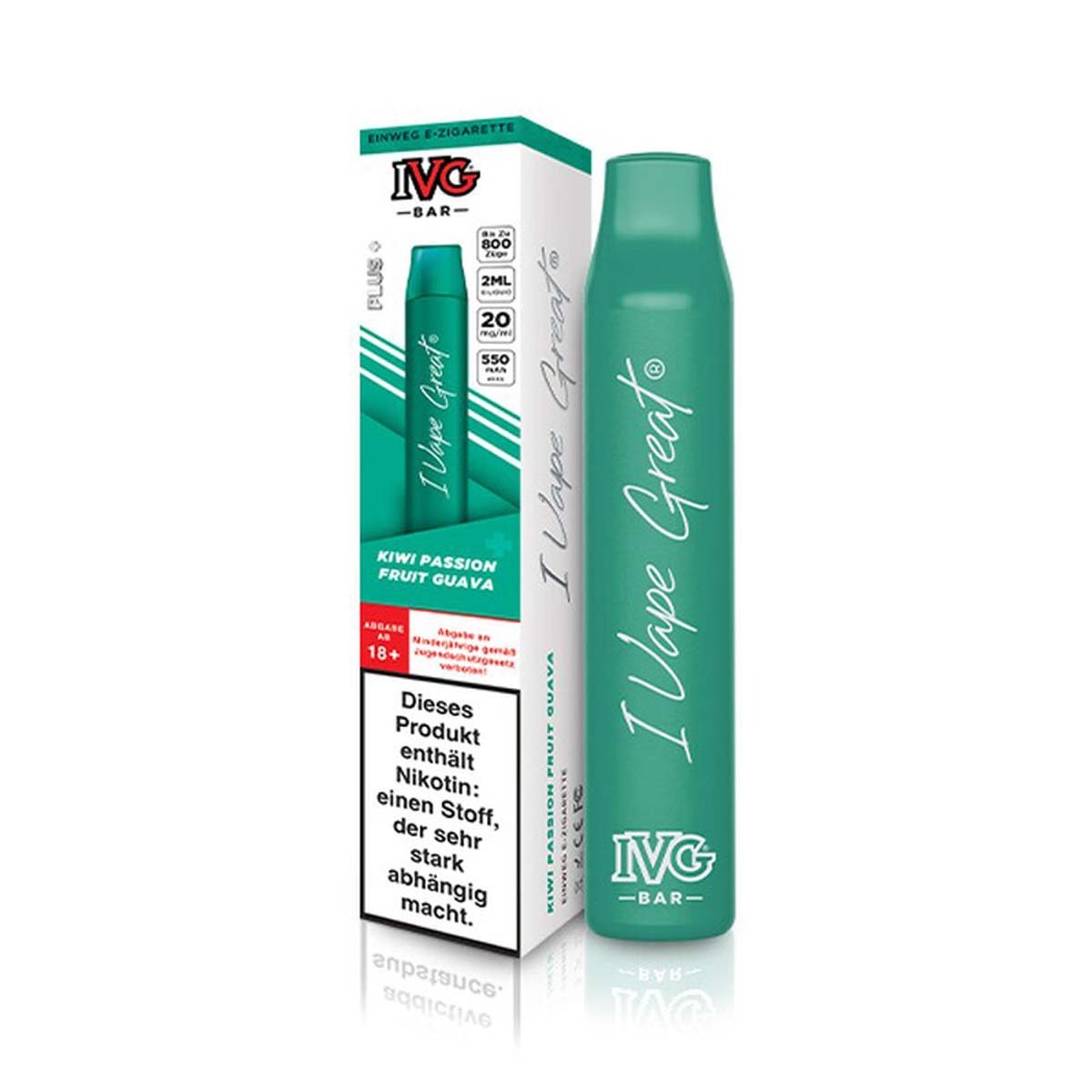 Produktbild IVG Bar E-Zigarette 20mg 800 Züge 500mAh NicSalt Kiwi Passion Fruit Guava