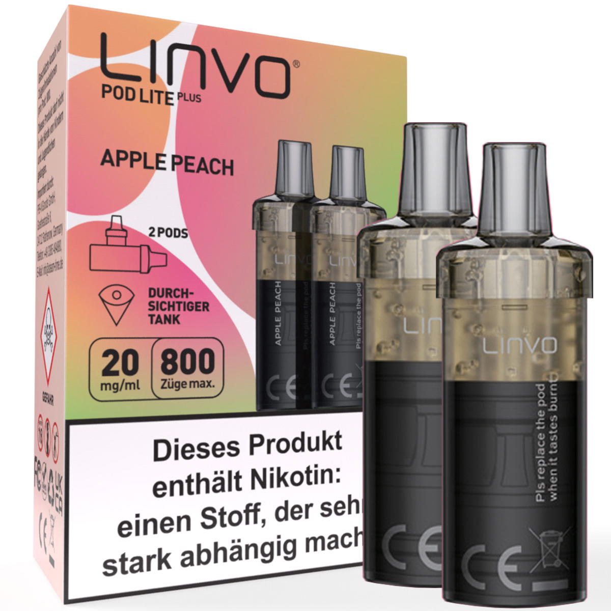 Produktbild Linvo Pod Lite Plus – Apple Peach – Prefilled Pod 2er Pack 2ml 20mg