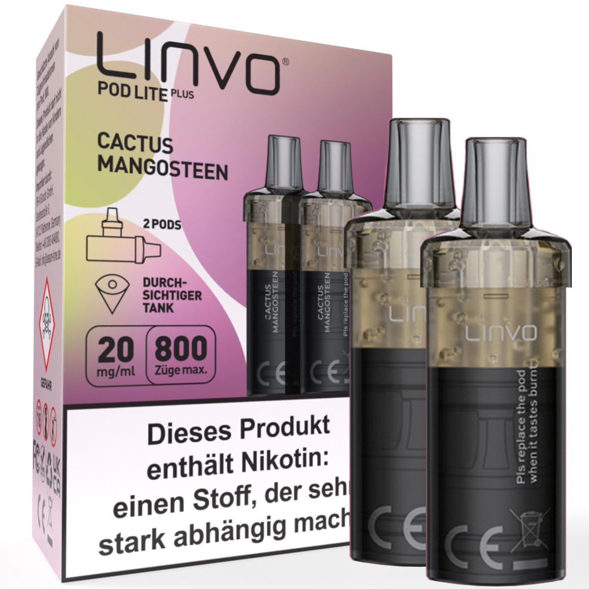 Produktbild Linvo Pod Lite Plus – Cactus Mangosteen – Prefilled Pod 2er Pack 2ml 20mg