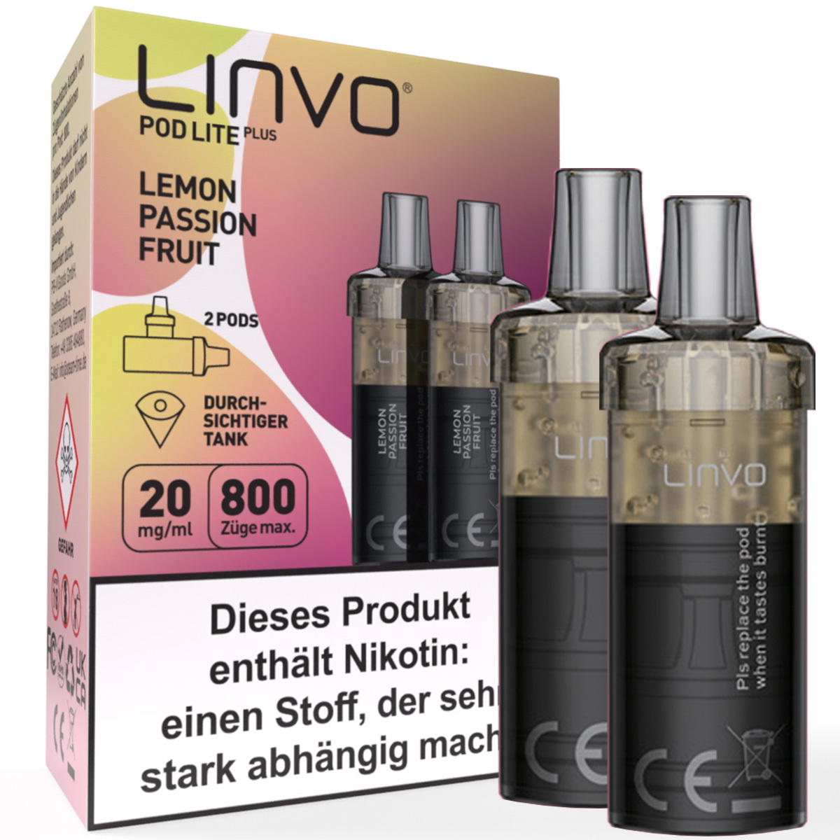 Produktbild Linvo Pod Lite Plus – Lemon Passion Fruit – Prefilled Pod 2er Pack 2ml 20mg