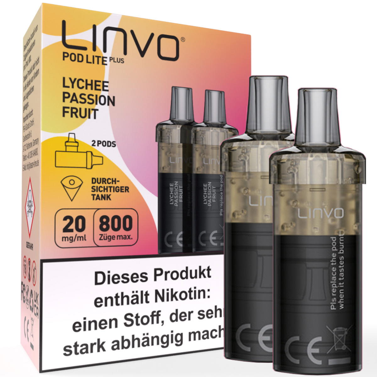 Produktbild Linvo Pod Lite Plus – Lychee Passion Fruit – Prefilled Pod 2er Pack 2ml 20mg