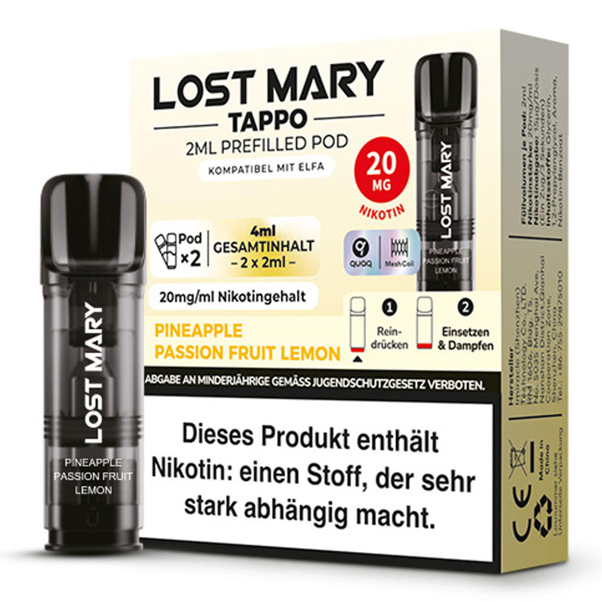 Produktbild Lost Mary Tappo – Pineapple Passion Fruit Lemon – Prefilled Pod 2er Pack 2ml 20mg