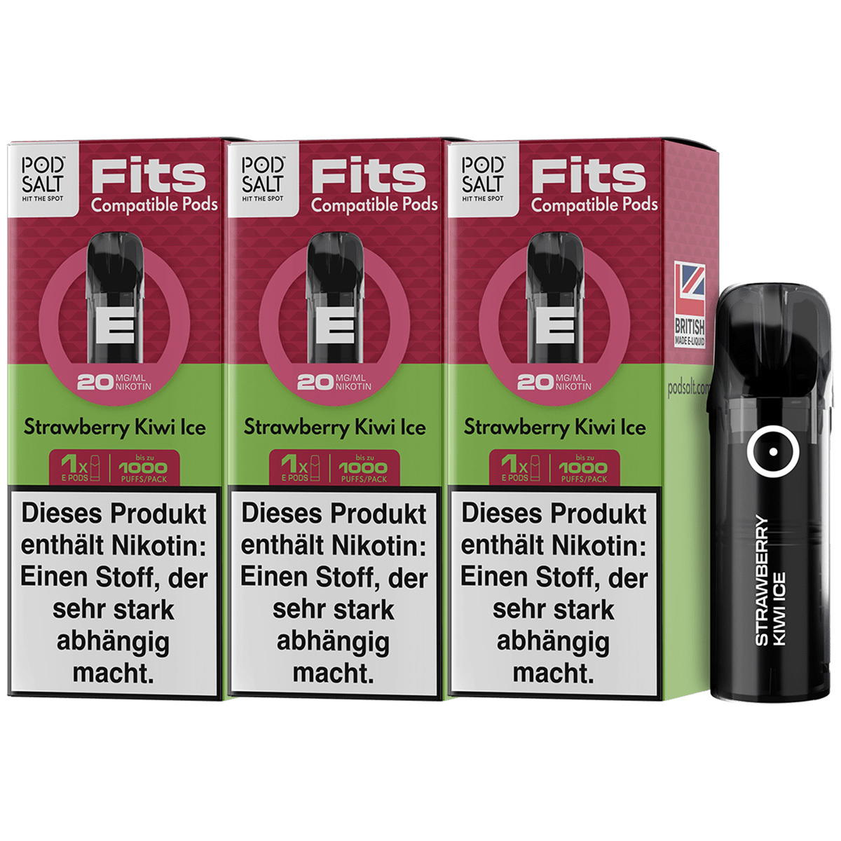 Produktbild Pod Salt Fits – Strawberry Kiwi Ice – Prefilled Pod 3er Pack