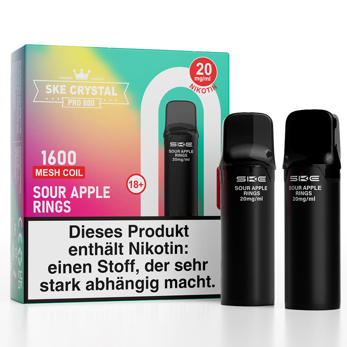 Produktbild SKE Crystal Pro 800 – Sour Apple Rings – Prefilled Pod 2er Pack