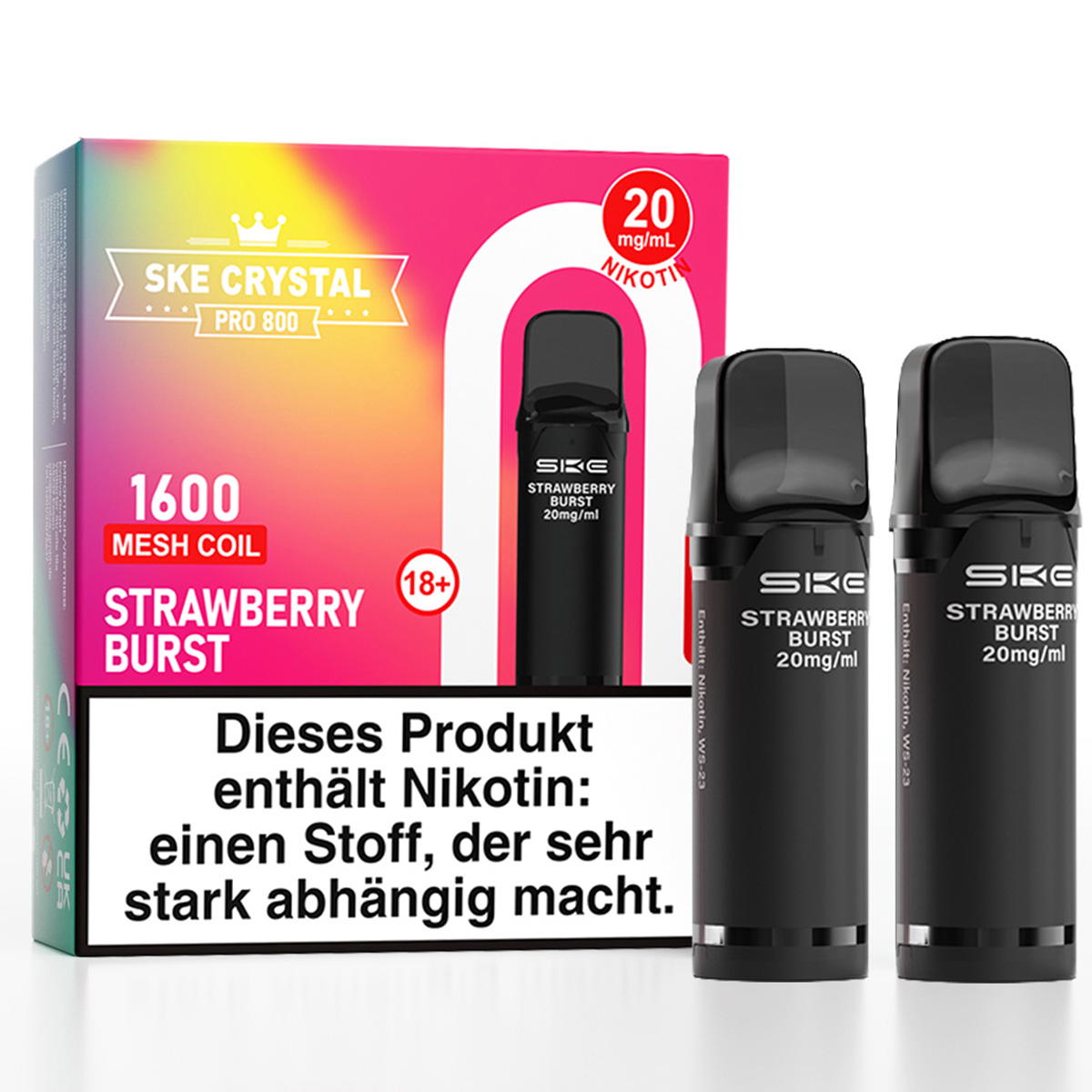 Produktbild SKE Crystal Pro 800 – Strawberry Burst – Prefilled Pod 2er Pack
