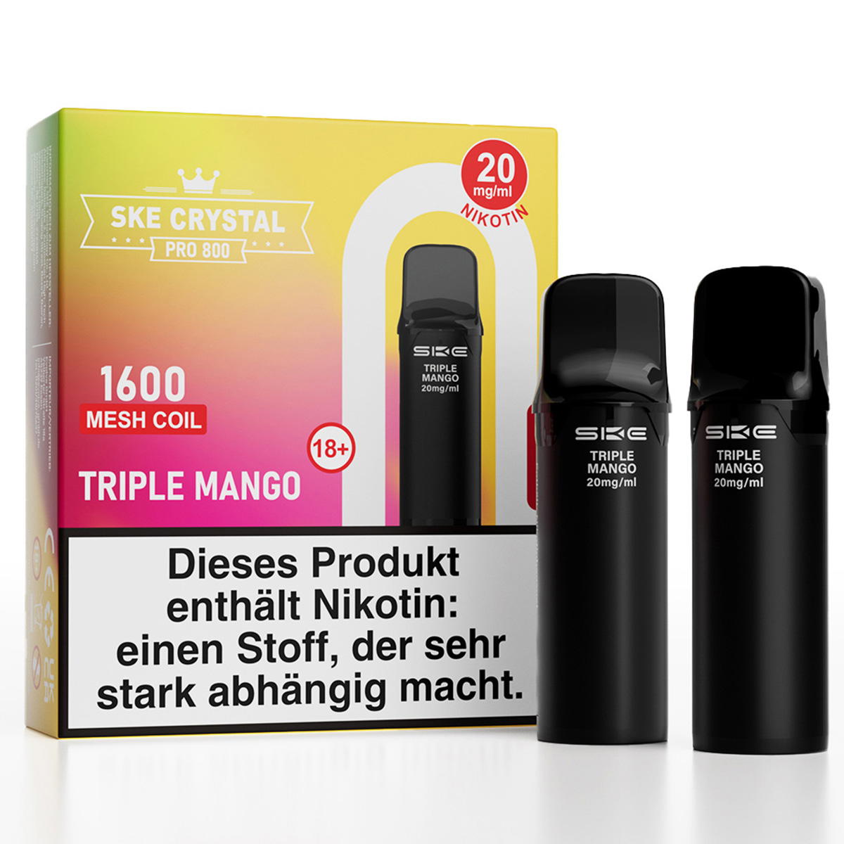 Produktbild SKE Crystal Pro 800 – Triple Mango – Prefilled Pod 2er Pack