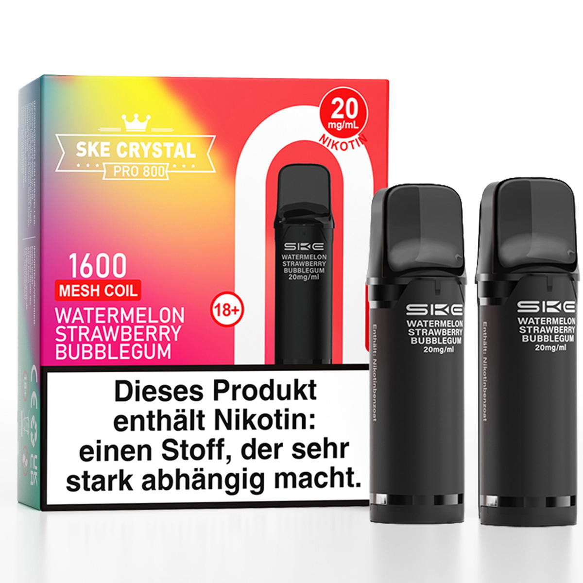 Produktbild SKE Crystal Pro 800 – Watermelon Strawberry Bubblegum – Prefilled Pod 2er Pack