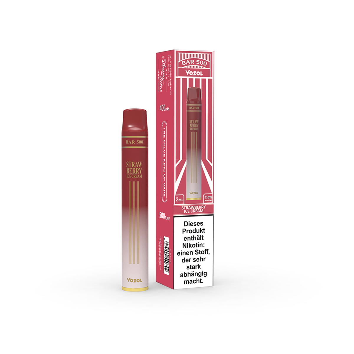 Produktbild Vozol Bar 500 E-Zigarette 500 Züge 400mAh NicSalt Strawberry Ice Cream