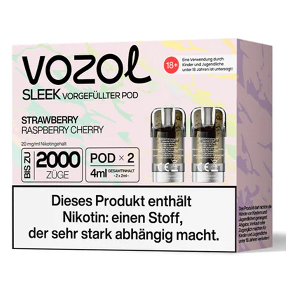 Produktbild Vozol Sleek – Strawberry Raspberry Cherry – Prefilled Pod 2er Pack