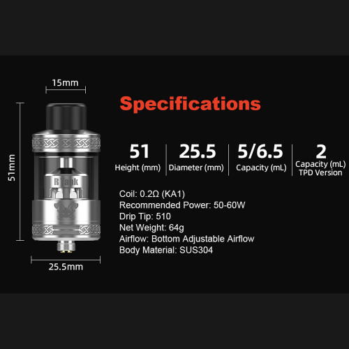 Hellvape Dead Rabbit R 5ml 25,5mm RTA Tank Verdampfer Schwarz