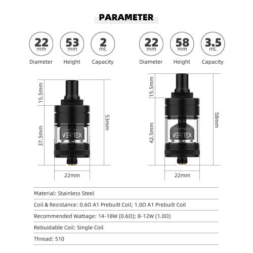 HellVape Vertex MTL RTA 2ml / 3,5ml RTA Verdampfer Gunmetal