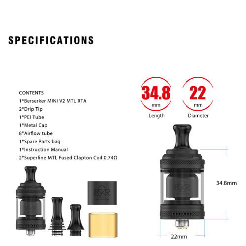 VandyVape BSKR Berserker mini V2 MTL 2ml 22mm RTA Verdampfer Schwarz